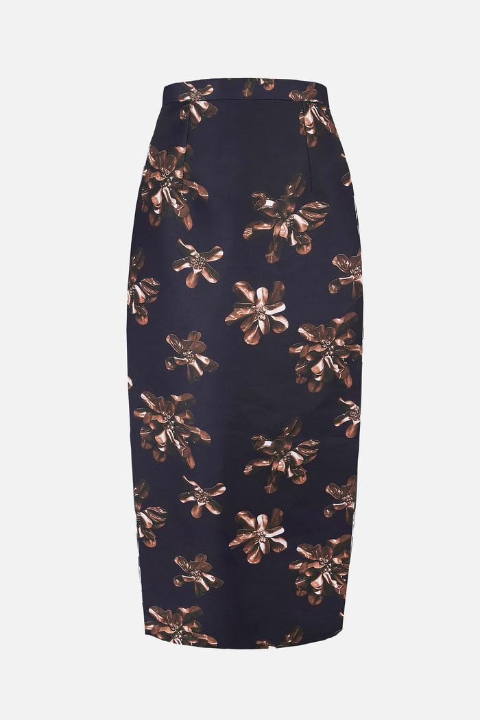 emilia wickstead Lorelei Skirt In Chocolate On Black Genzianella