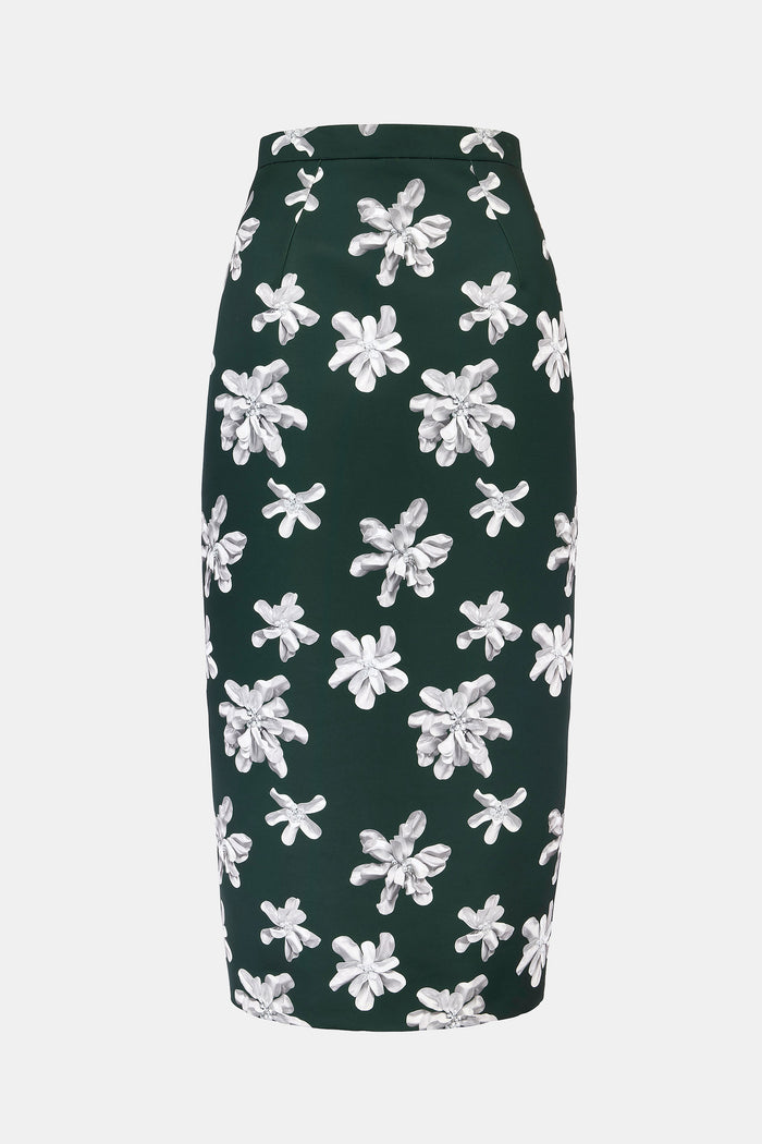 emilia wickstead Lorelei Skirt In Ivory Floral On Hunter Green Genzianella
