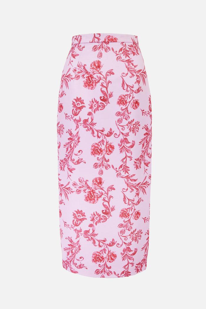 emilia wickstead Lorelei Skirt In Pink Floral Damask Taffeta Faille Skirt