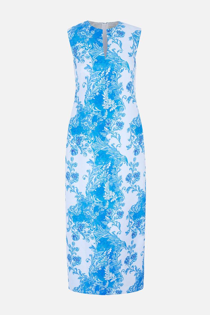 emilia wickstead Ludie Dress In Damask Floral Blue On Taffeta Faille