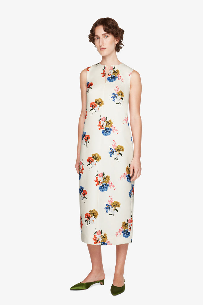 Emilia Wickstead Ludie Dress In Retro Bouquet On White Taffeta Faille