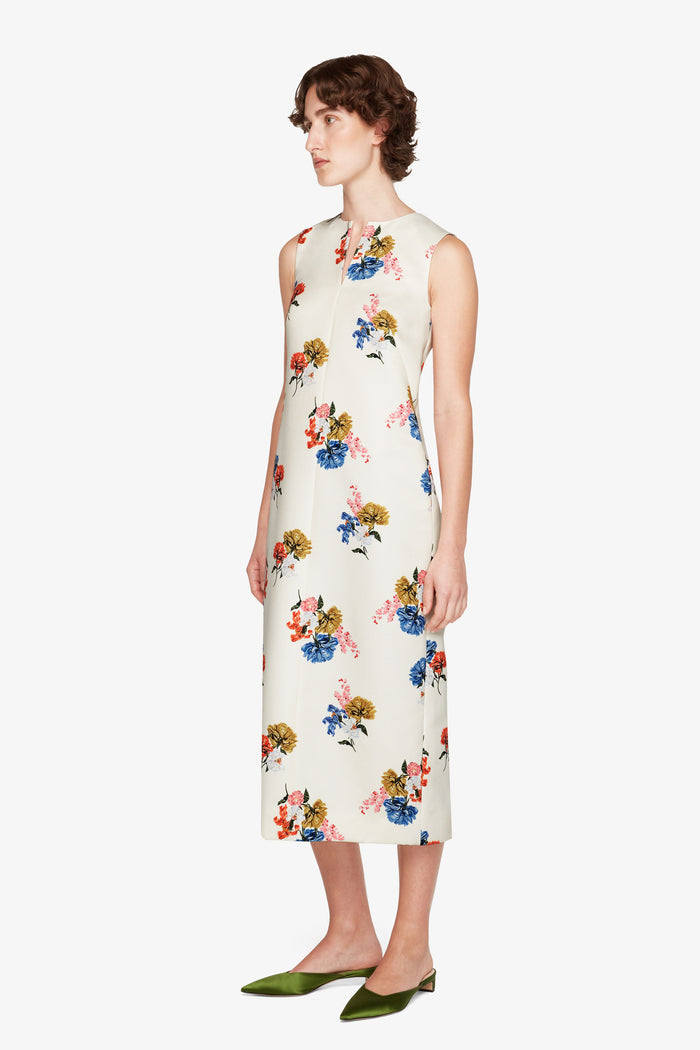 Emilia Wickstead Ludie Dress In Retro Bouquet On White Taffeta Faille