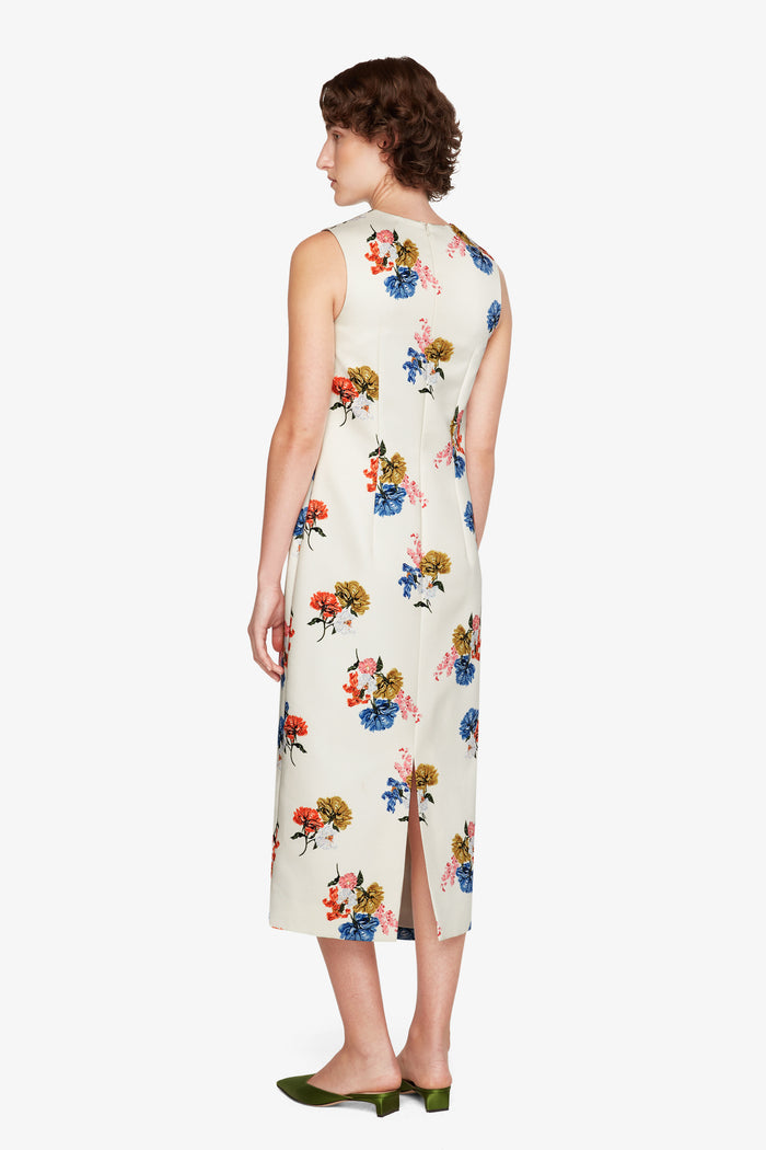 Emilia Wickstead Ludie Dress In Retro Bouquet On White Taffeta Faille