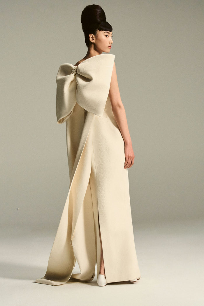 Emilia Wickstead Luna Bow Back Bridal Dress In Ivory Textured Cloque