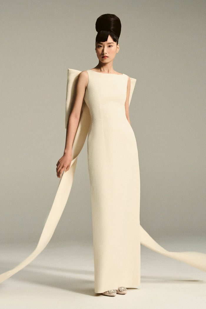 emilia wickstead Luna Bow Back Bridal Dress in Ivory Textured Cloque