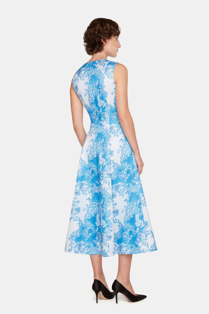 Emilia Wickstead Mara Dress In Blue Floral Damask Taffeta Faille Dresses