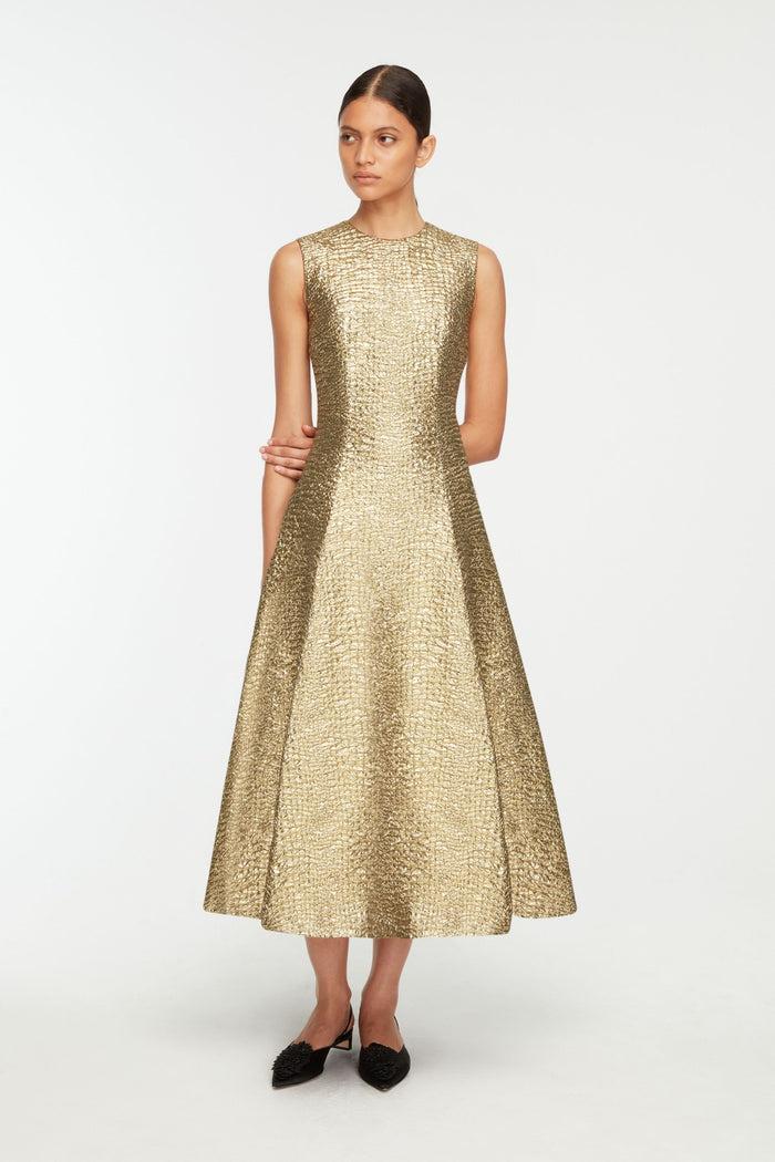 Emilia Wickstead Mara Dress In Gold Metallic Seersucker