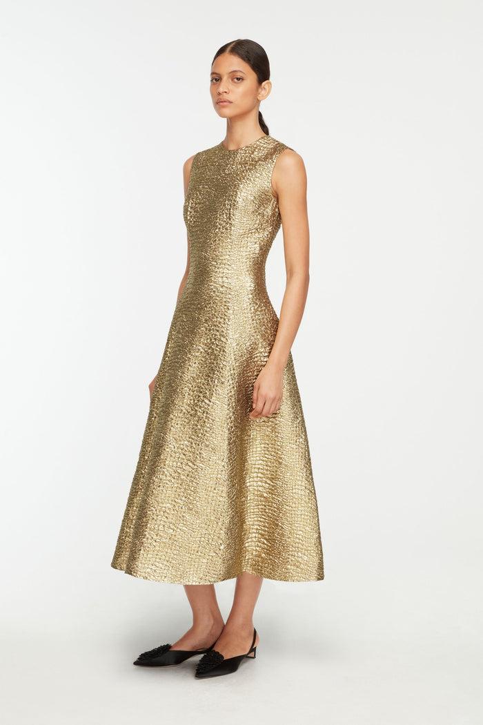 Emilia Wickstead Mara Dress In Gold Metallic Seersucker