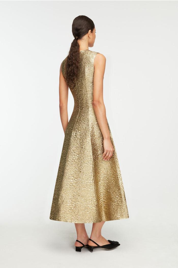 Emilia Wickstead Mara Dress In Gold Metallic Seersucker
