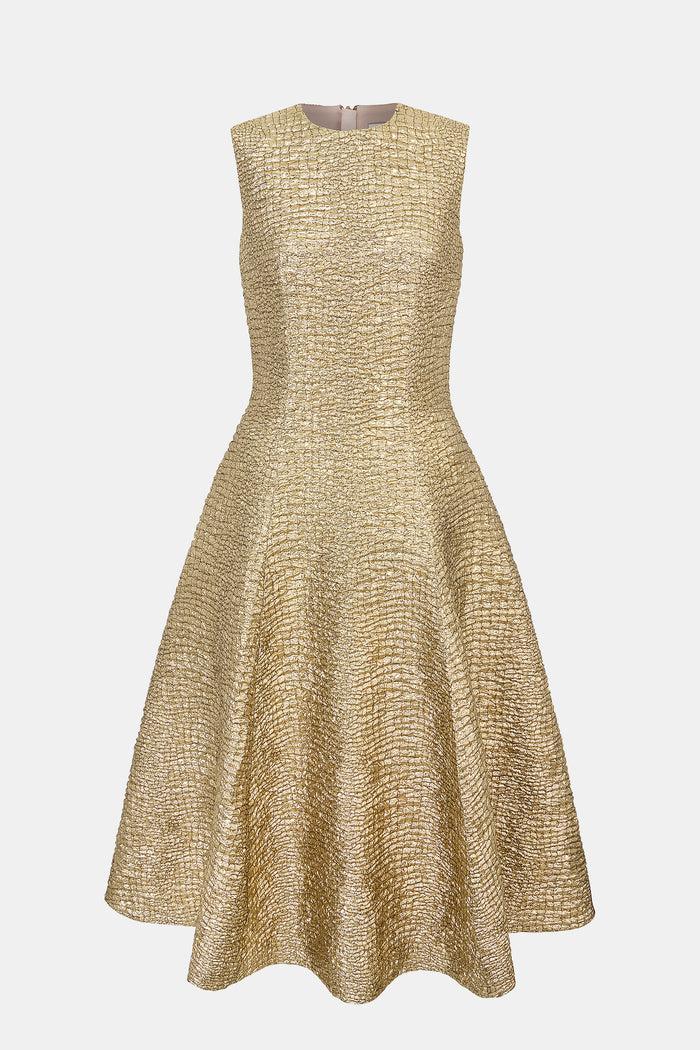 emilia wickstead Mara Dress In Gold Metallic Seersucker