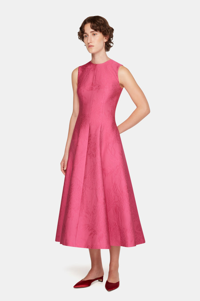 Emilia Wickstead Mara Dress In Hot Pink Embossed Cloque