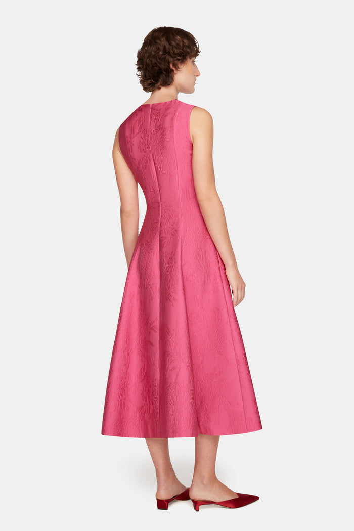 Emilia Wickstead Mara Dress In Hot Pink Embossed Cloque