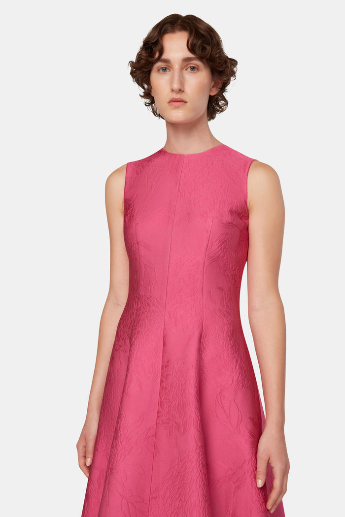 Emilia Wickstead Mara Dress In Hot Pink Embossed Cloque