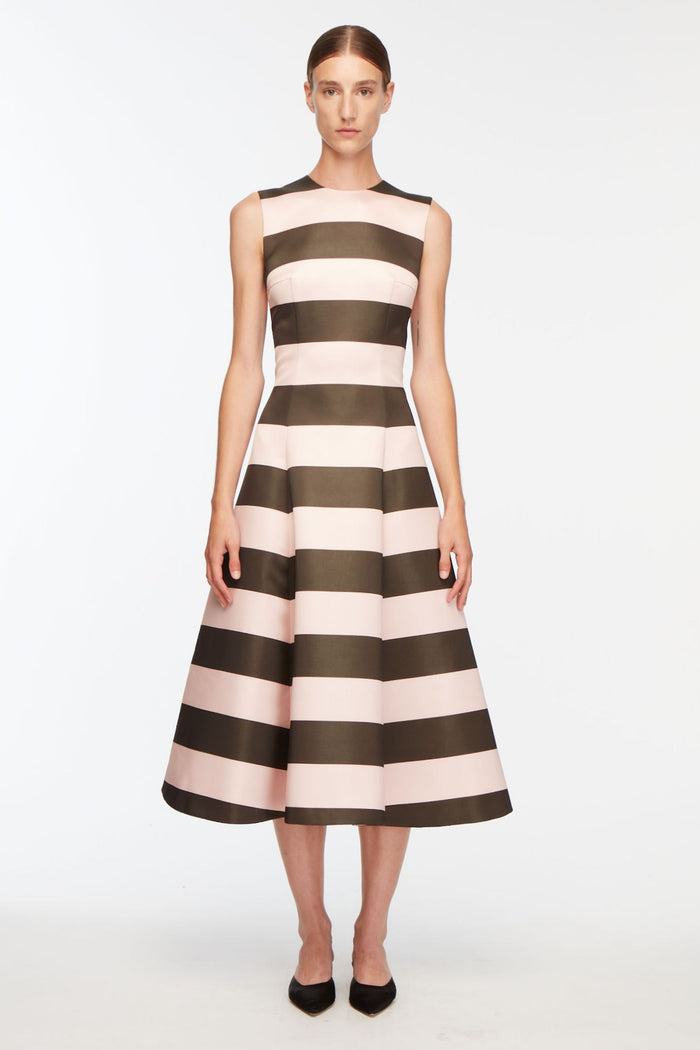 Emilia Wickstead Mara Dress In Pink And Brown Stripe Italian Duchess Satin Dresses