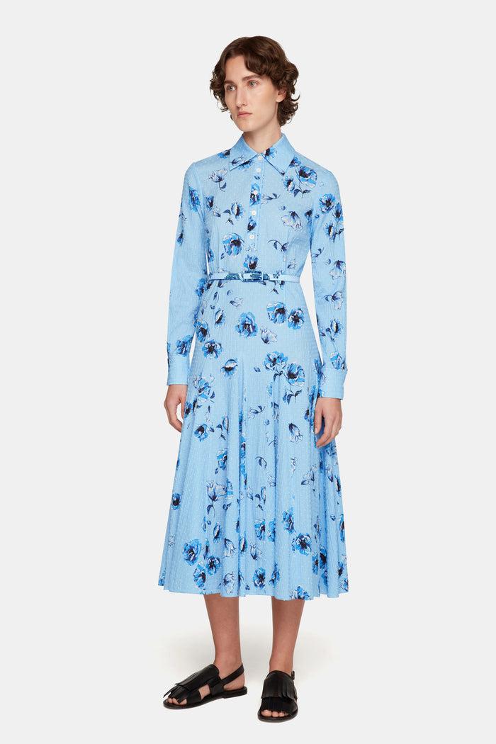 Emilia Wickstead Marione Dress In Blue Poppies On Baby Blue Bibione Cotton Dresses