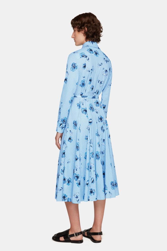 Emilia Wickstead Marione Dress In Blue Poppies On Baby Blue Bibione Cotton Dresses