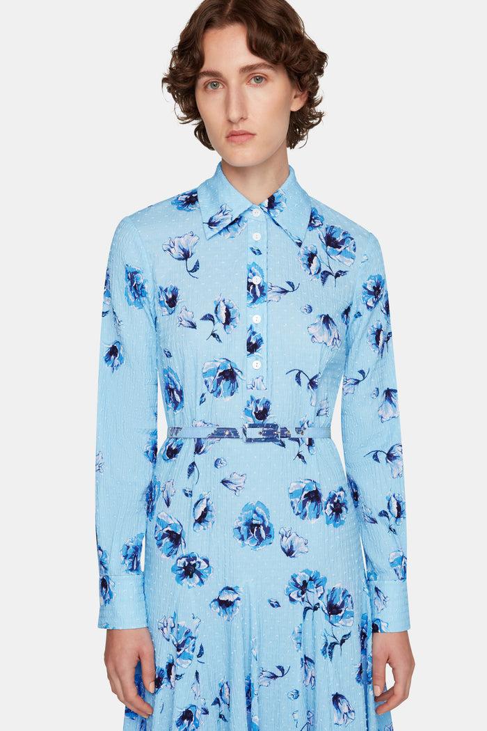 Emilia Wickstead Marione Dress In Blue Poppies On Baby Blue Bibione Cotton Dresses