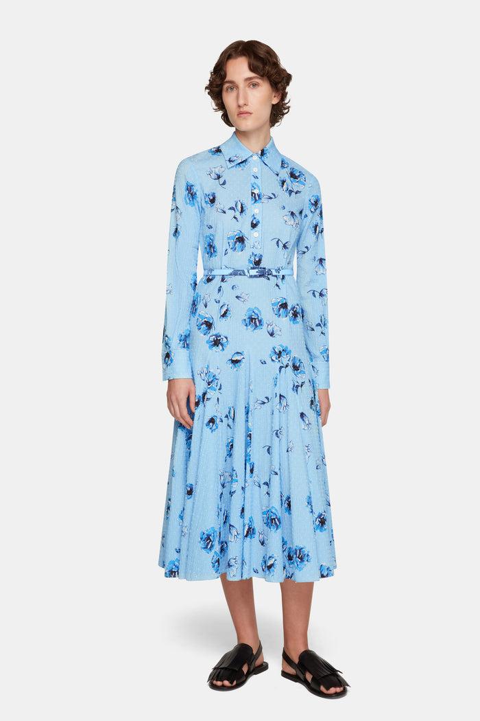 emilia wickstead Marione Dress In Blue Poppies On Baby Blue Bibione Cotton Dresses