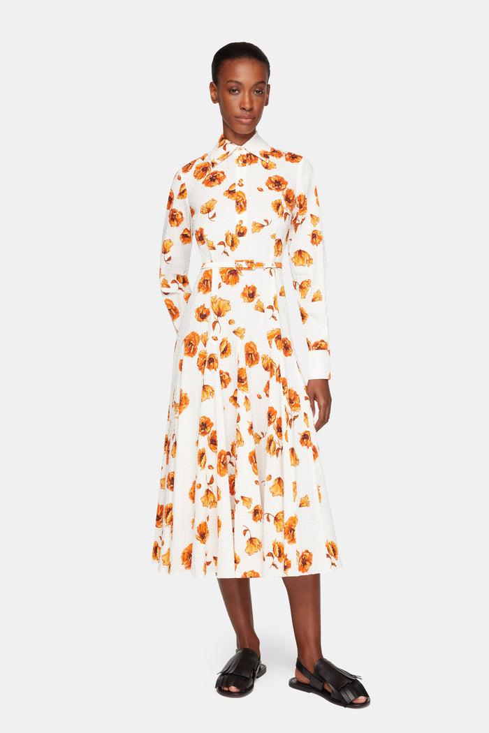 Emilia Wickstead Marione Dress In Orange Poppies Bibione Cotton