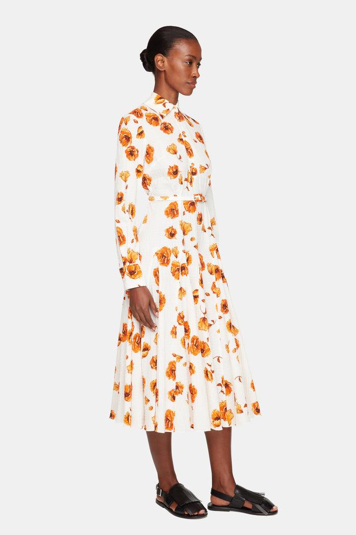 Emilia Wickstead Marione Dress In Orange Poppies Bibione Cotton