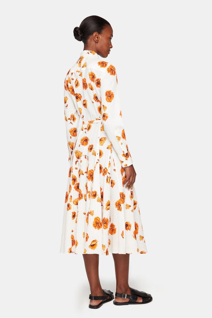 Emilia Wickstead Marione Dress In Orange Poppies Bibione Cotton