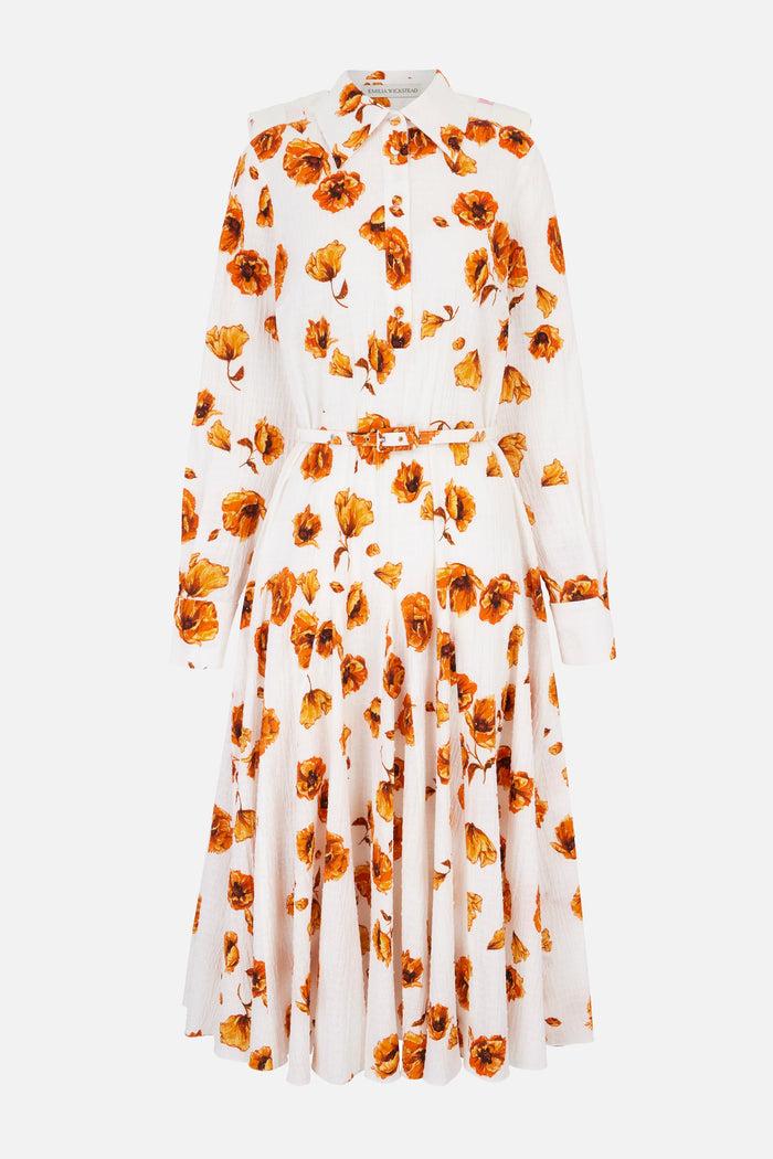 emilia wickstead Marione Dress In Orange Poppies Bibione Cotton