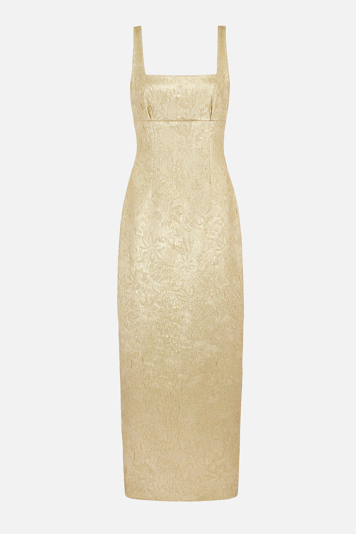 emilia wickstead Micheline Dress In Gold Metallic Cloque Dresses