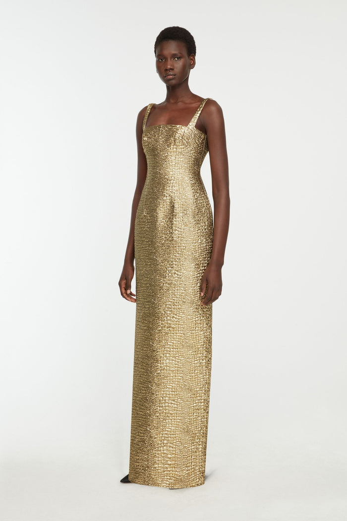 Emilia Wickstead Micheline Dress In Gold Metallic Seersucker