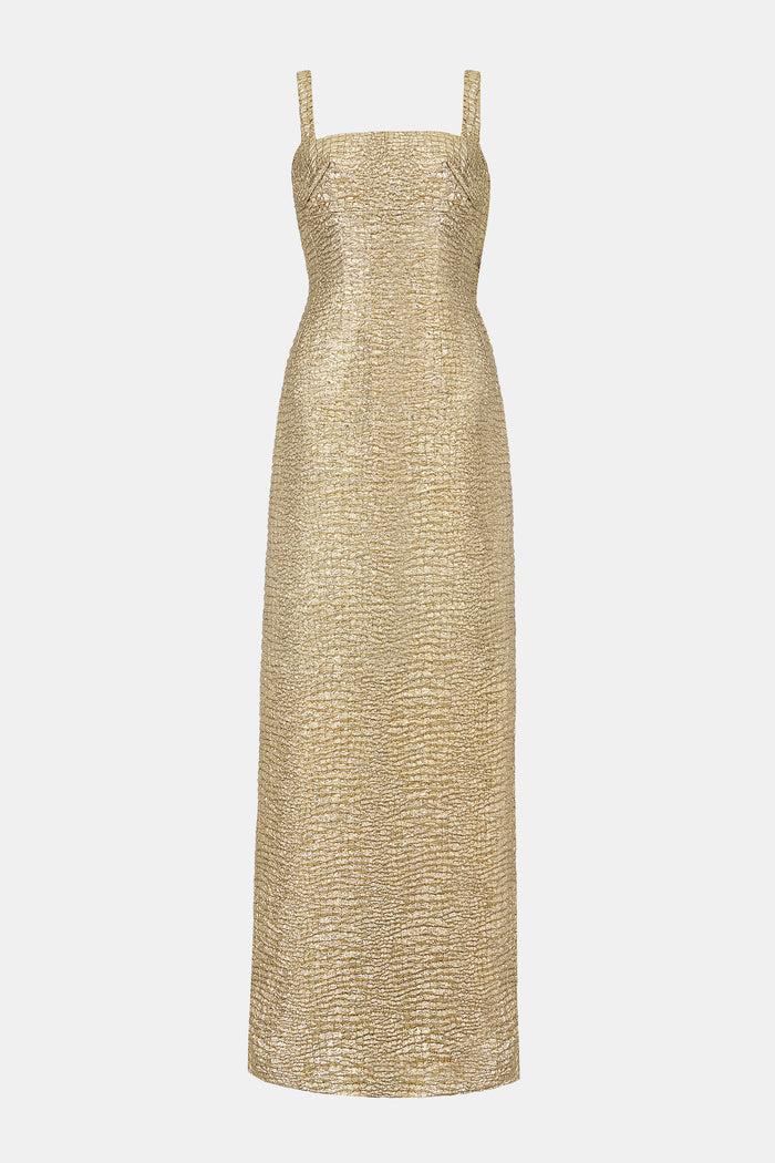 emilia wickstead Micheline Dress In Gold Metallic Seersucker