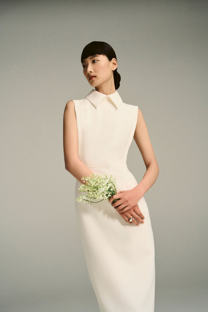 emilia wickstead Miles Bridal Dress in Ivory Double Wool Crepe