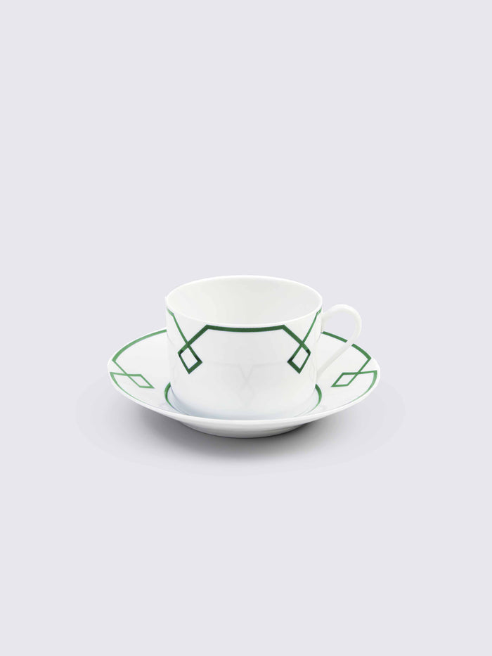 emilia wickstead Naples Espresso Cup and Saucer Set with Green Geometric Border Homeware