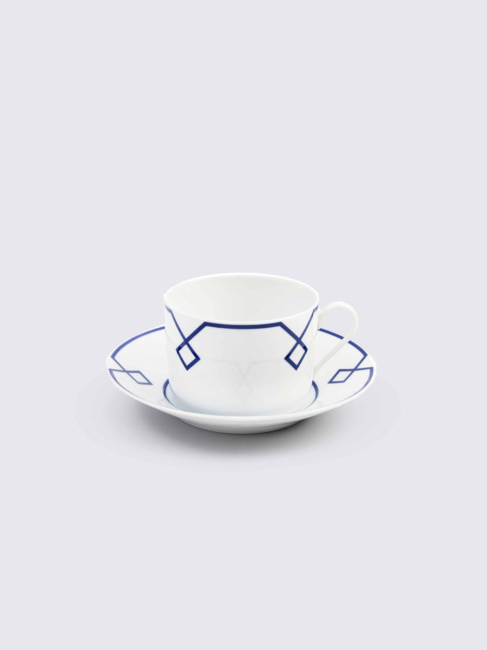 emilia wickstead Naples Espresso Cup and Saucer Set with Navy Geometric Border Homeware