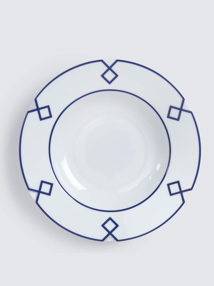emilia wickstead Naples Round Hollow Dish with Navy Geometric Border