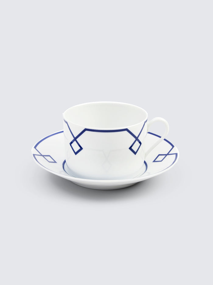 emilia wickstead Naples Tea Cup and Saucer with Navy Geometric Border Homeware