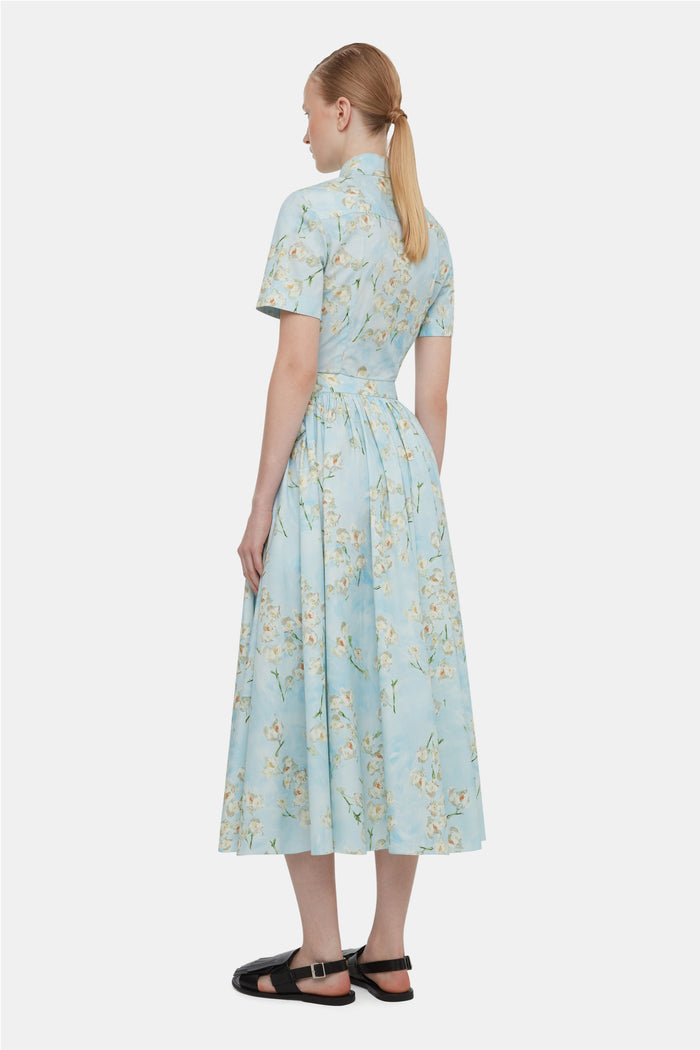 Emilia Wickstead Natalie Cropped Shirt In Little Lillies On Blue Floral Print Cotton Poplin