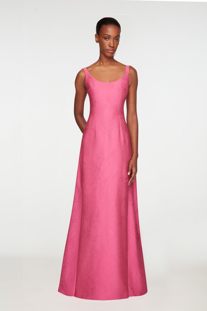 Emilia Wickstead Ninette Dress In Hot Pink Embossed Cloque