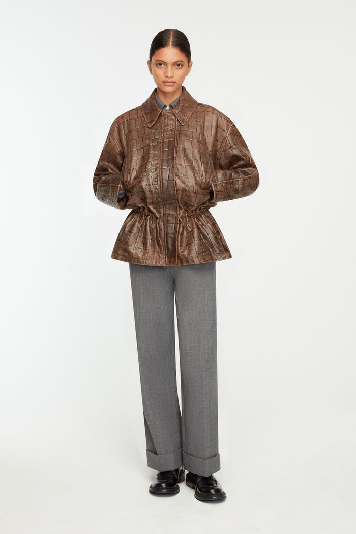 Emilia Wickstead Norcut Jacket In Chocolate Embossed Croc Western Leather