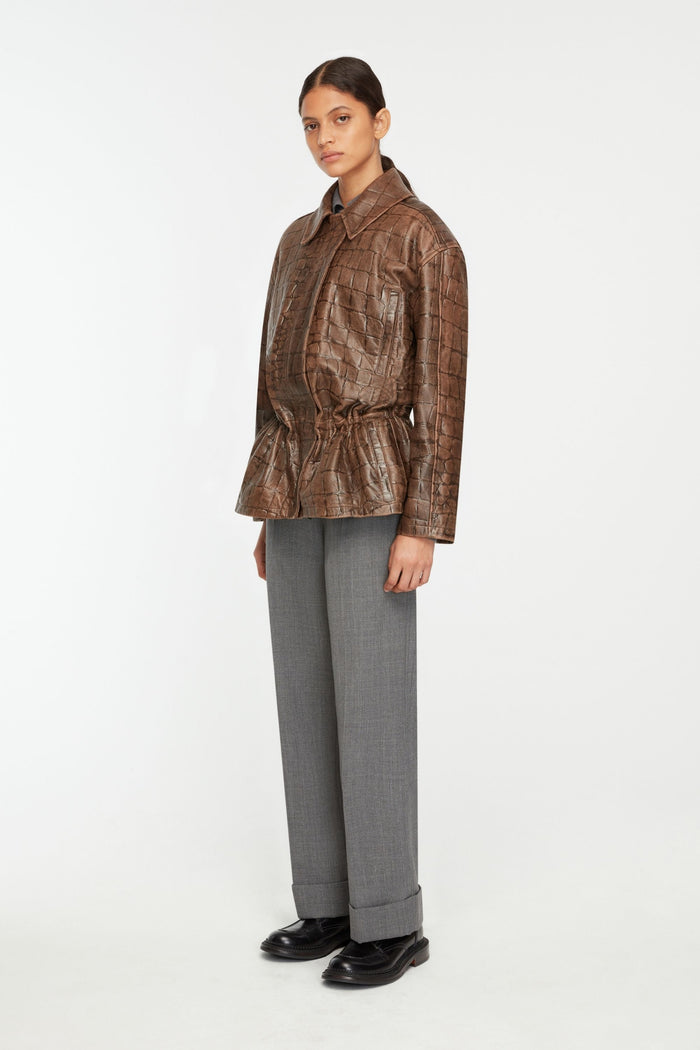 Emilia Wickstead Norcut Jacket In Chocolate Embossed Croc Western Leather