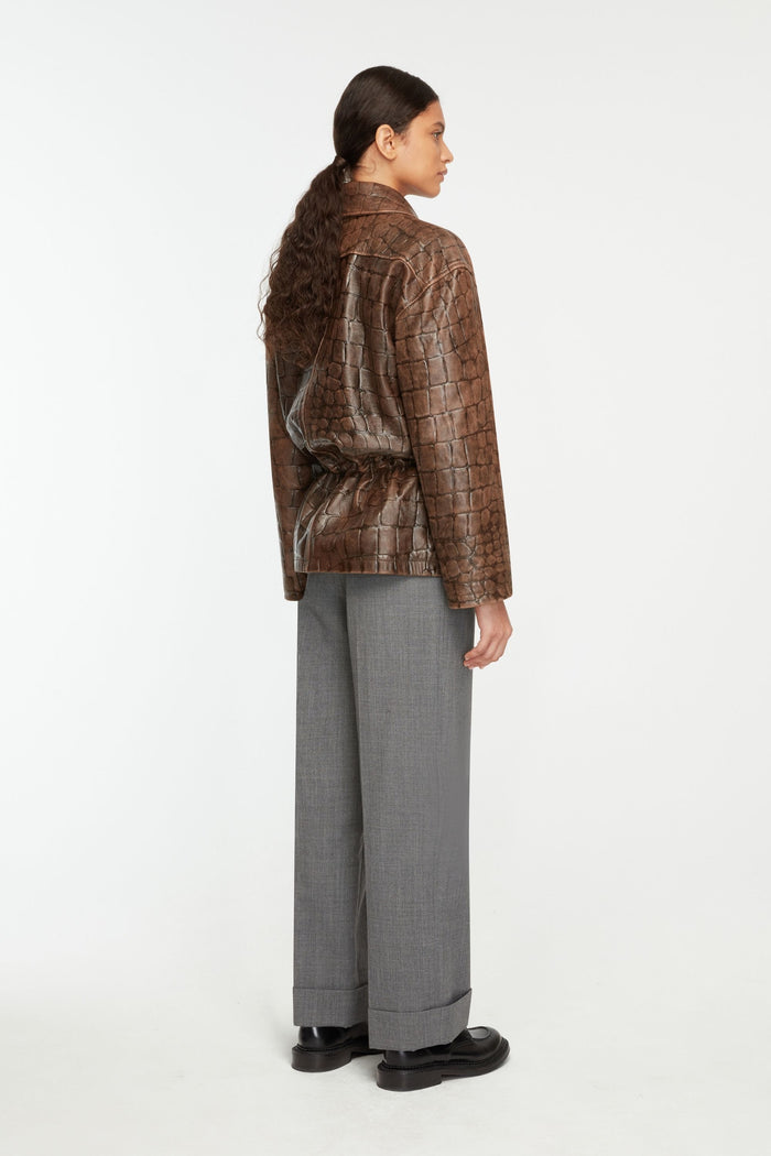 Emilia Wickstead Norcut Jacket In Chocolate Embossed Croc Western Leather