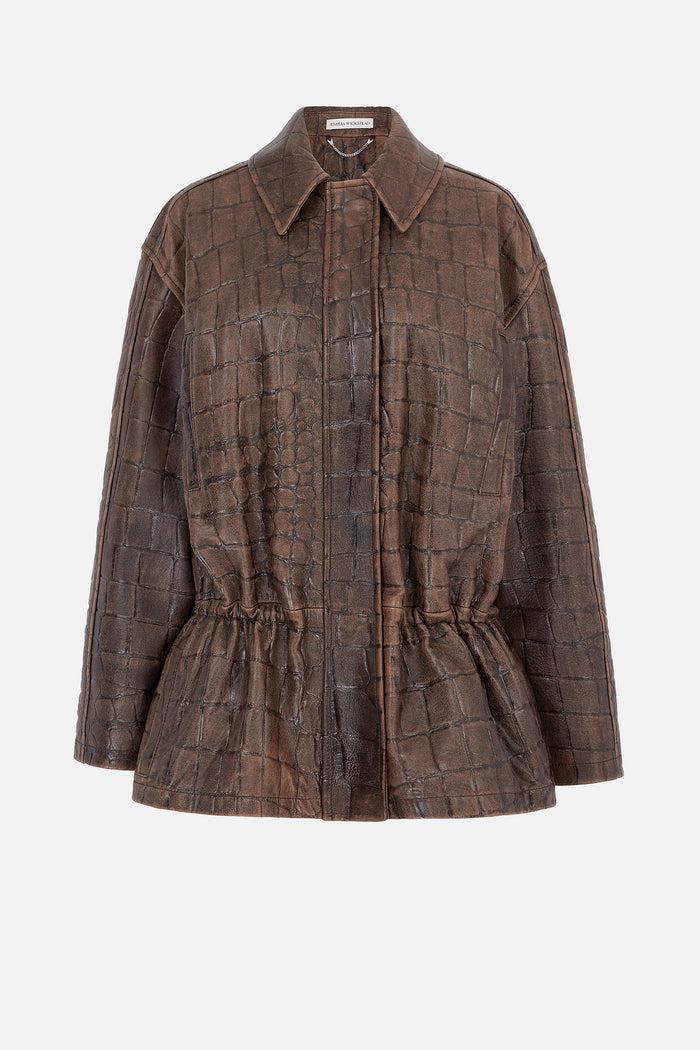 emilia wickstead Norcut Jacket In Chocolate Embossed Croc Western Leather