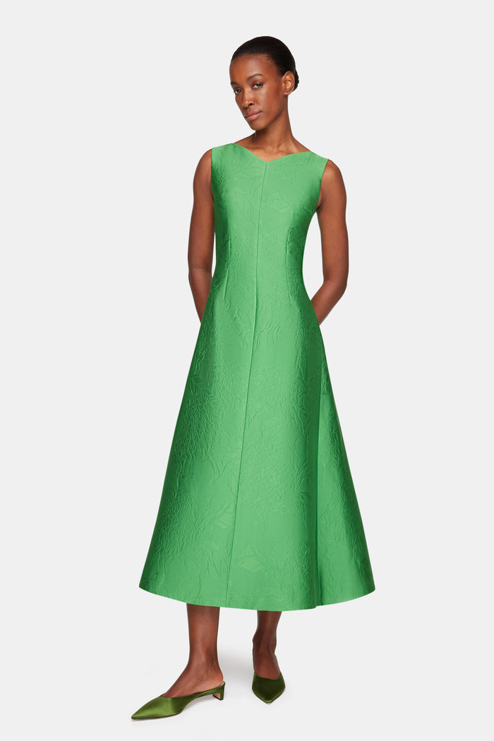 Emilia Wickstead Octavie Dress In Green Embossed Cloque Dresses