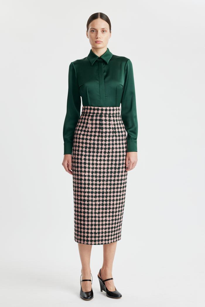 Emilia Wickstead Ravanne Shirt In Emerald Green Satin Shirt