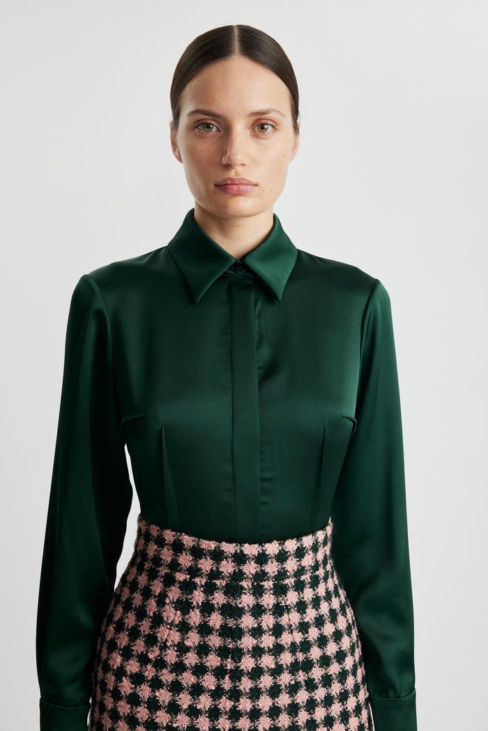 Emilia Wickstead Ravanne Shirt In Emerald Green Satin Shirt