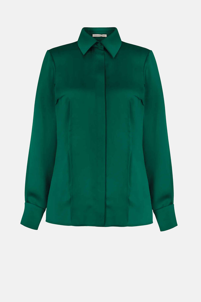 emilia wickstead Ravanne Shirt in Emerald Green Satin Shirt