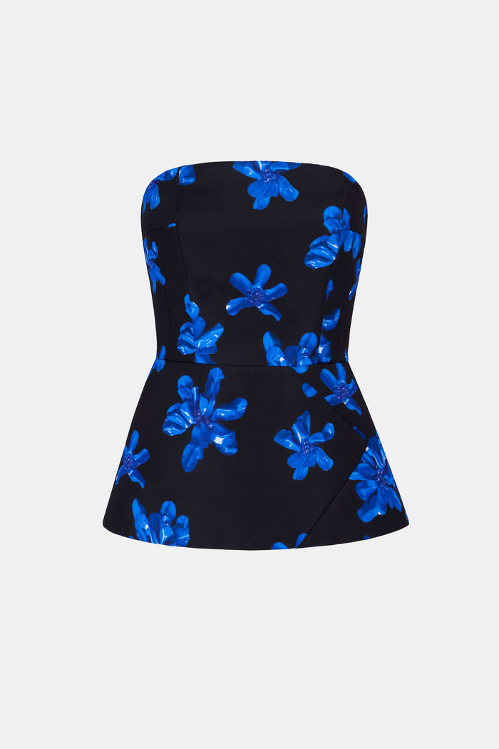 emilia wickstead Regan Top In Electric Blue Floral On Black Genzianella emilia wickstead Regan Top In Electric Blue Floral On Black Genzianella