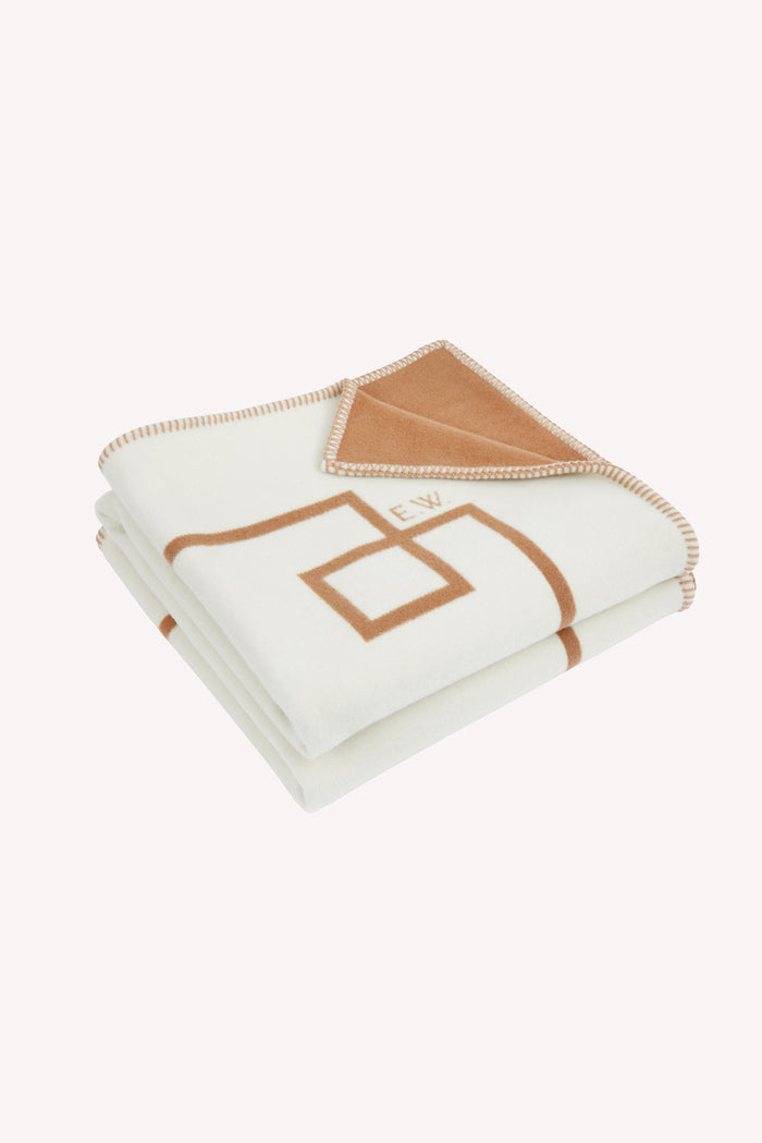 emilia wickstead Roma Geometric Detail Blanket in Ivory & Camel Wool