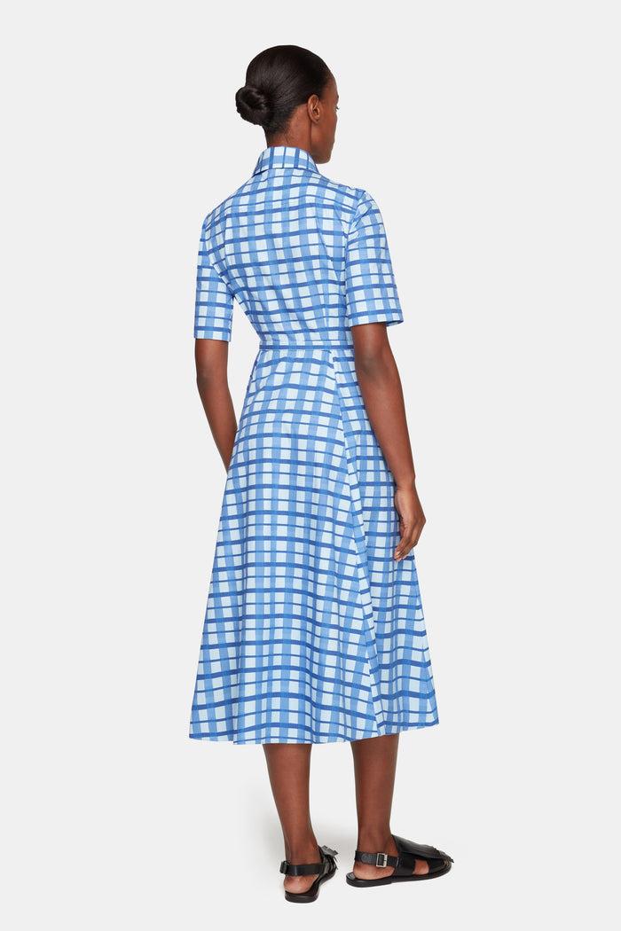 Emilia Wickstead Rubie Dress In Blue Painted Gingham Cotton Poplin