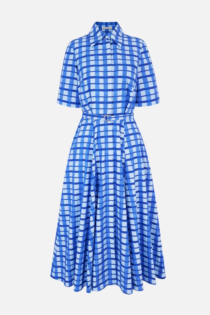 emilia wickstead Rubie Dress In Blue Painted Gingham Cotton Poplin emilia wickstead Rubie Dress In Blue Painted Gingham Cotton Poplin