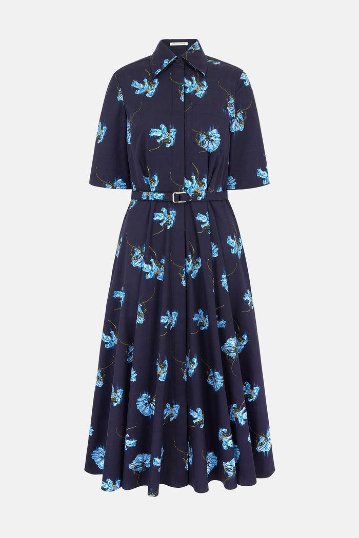 emilia wickstead Rubie Dress with Blue Flowers on Navy Cotton Dresses