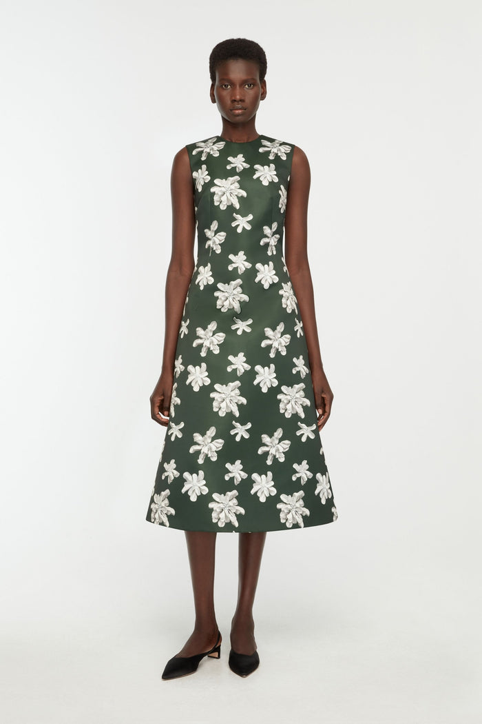 Emilia Wickstead Rumi Dress In Ivory Floral On Green Genzianella